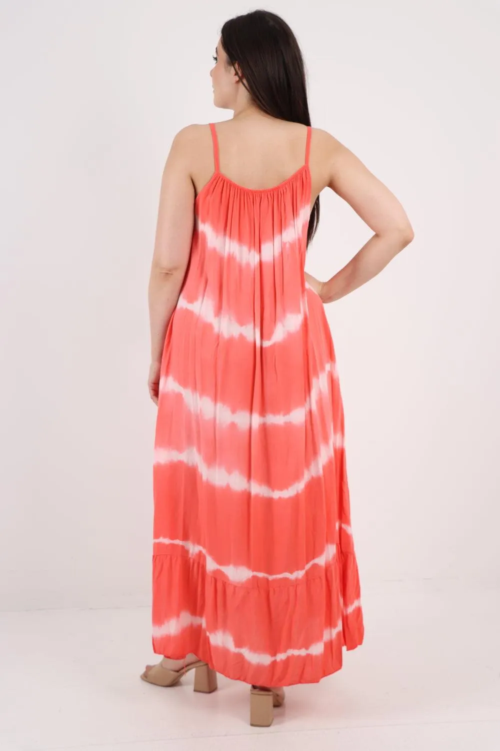 Tie Dye Print Ruffle Hem Sun Dress