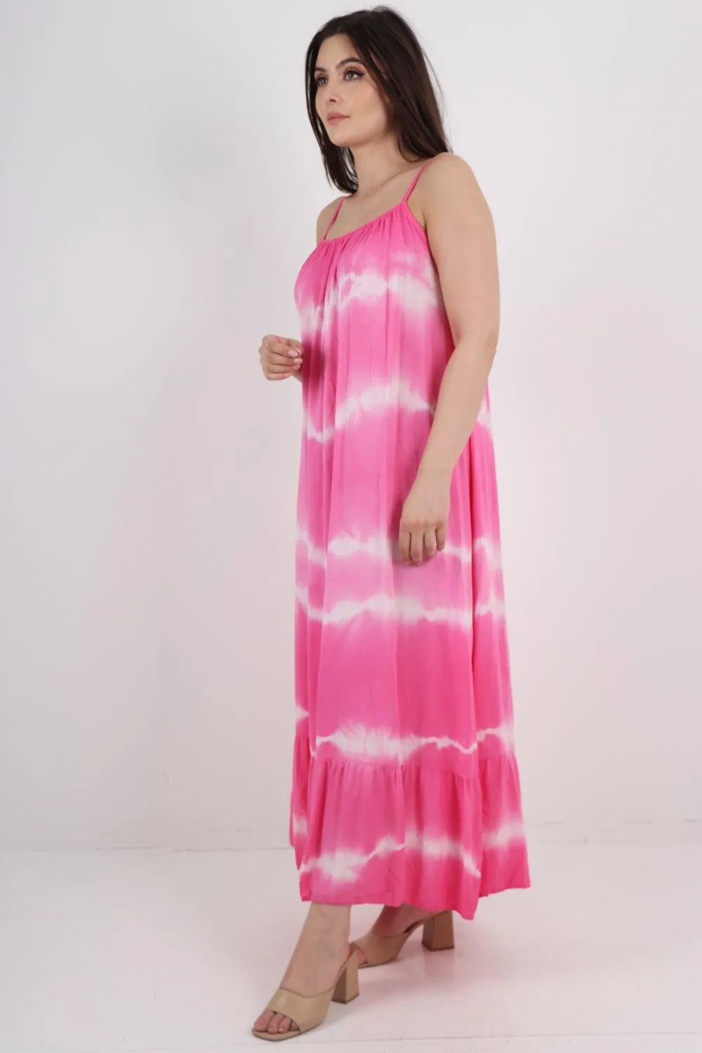 Tie Dye Print Ruffle Hem Sun Dress