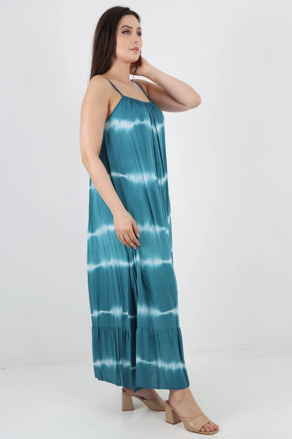 Tie Dye Print Ruffle Hem Sun Dress