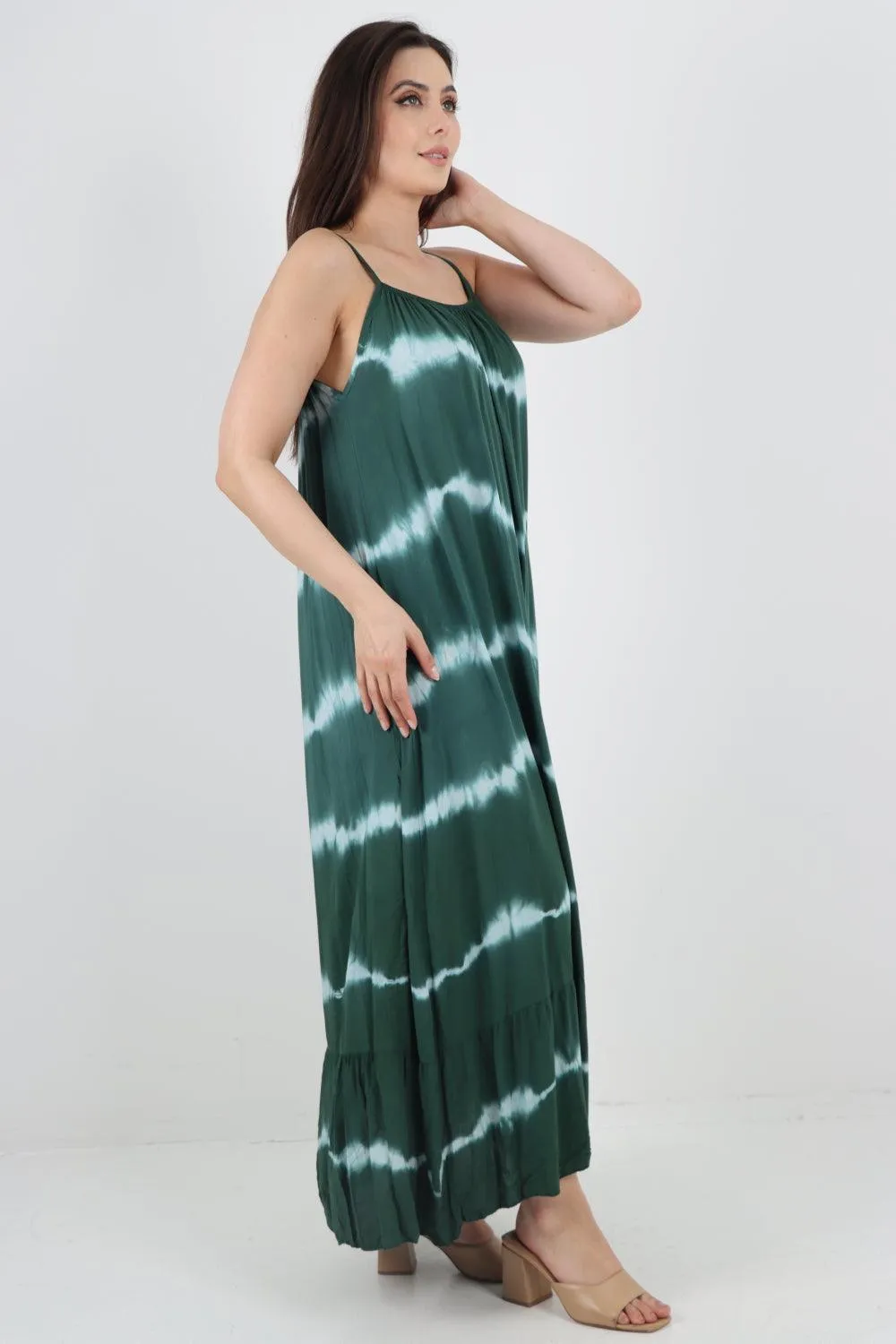 Tie Dye Print Ruffle Hem Sun Dress