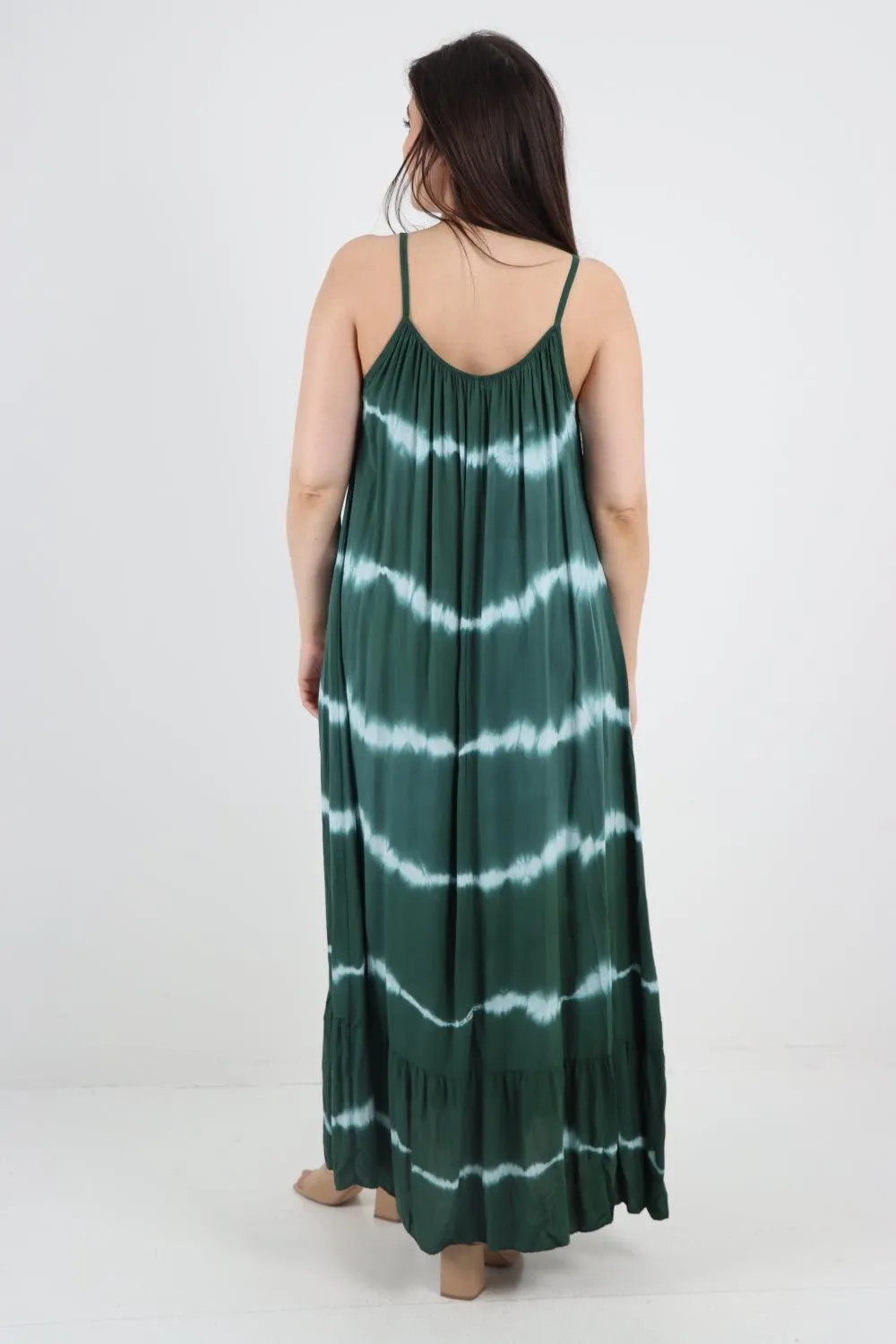 Tie Dye Print Ruffle Hem Sun Dress