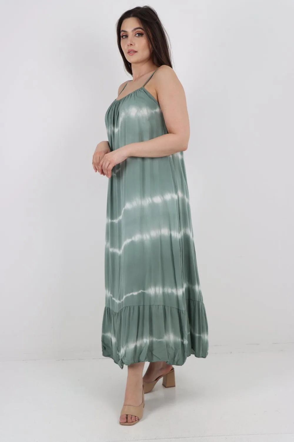 Tie Dye Print Ruffle Hem Sun Dress