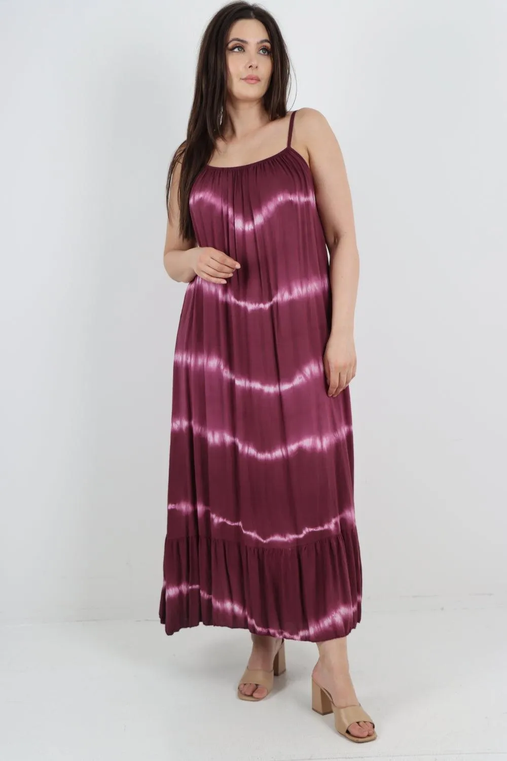 Tie Dye Print Ruffle Hem Sun Dress