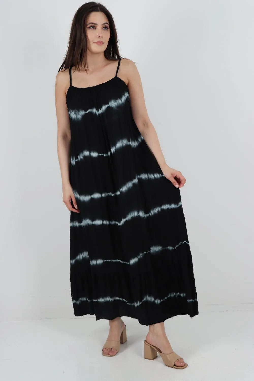 Tie Dye Print Ruffle Hem Sun Dress