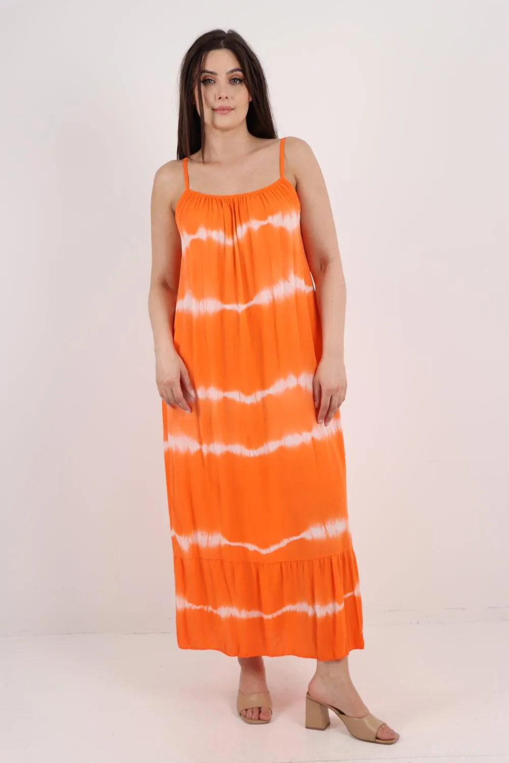 Tie Dye Print Ruffle Hem Sun Dress