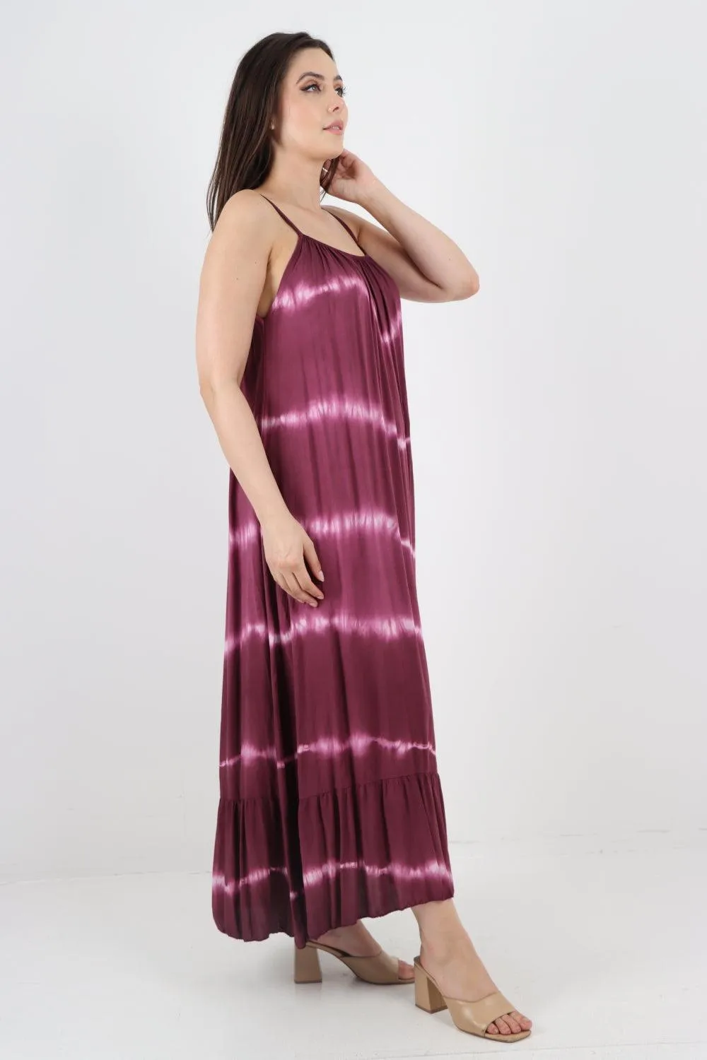 Tie Dye Print Ruffle Hem Sun Dress