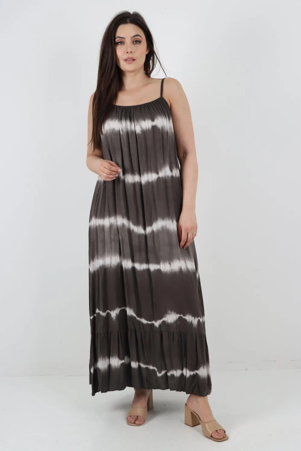 Tie Dye Print Ruffle Hem Sun Dress