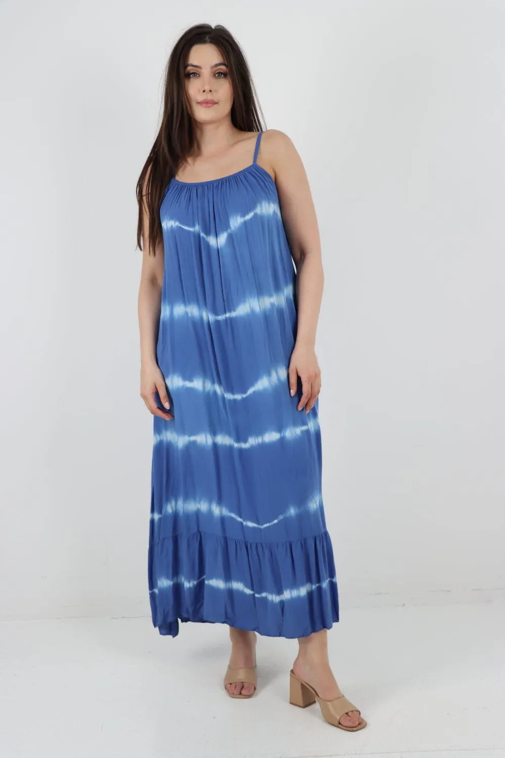 Tie Dye Print Ruffle Hem Sun Dress