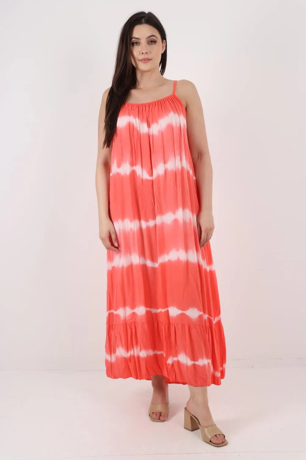 Tie Dye Print Ruffle Hem Sun Dress