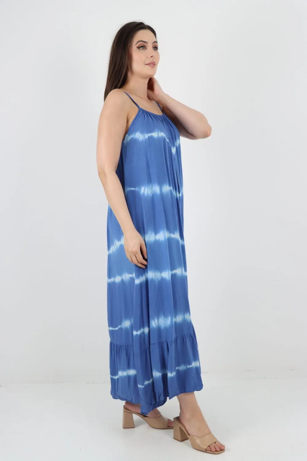Tie Dye Print Ruffle Hem Sun Dress