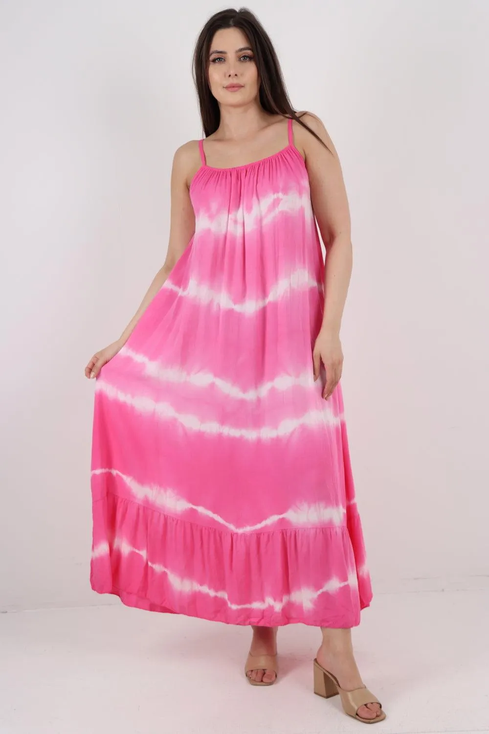 Tie Dye Print Ruffle Hem Sun Dress
