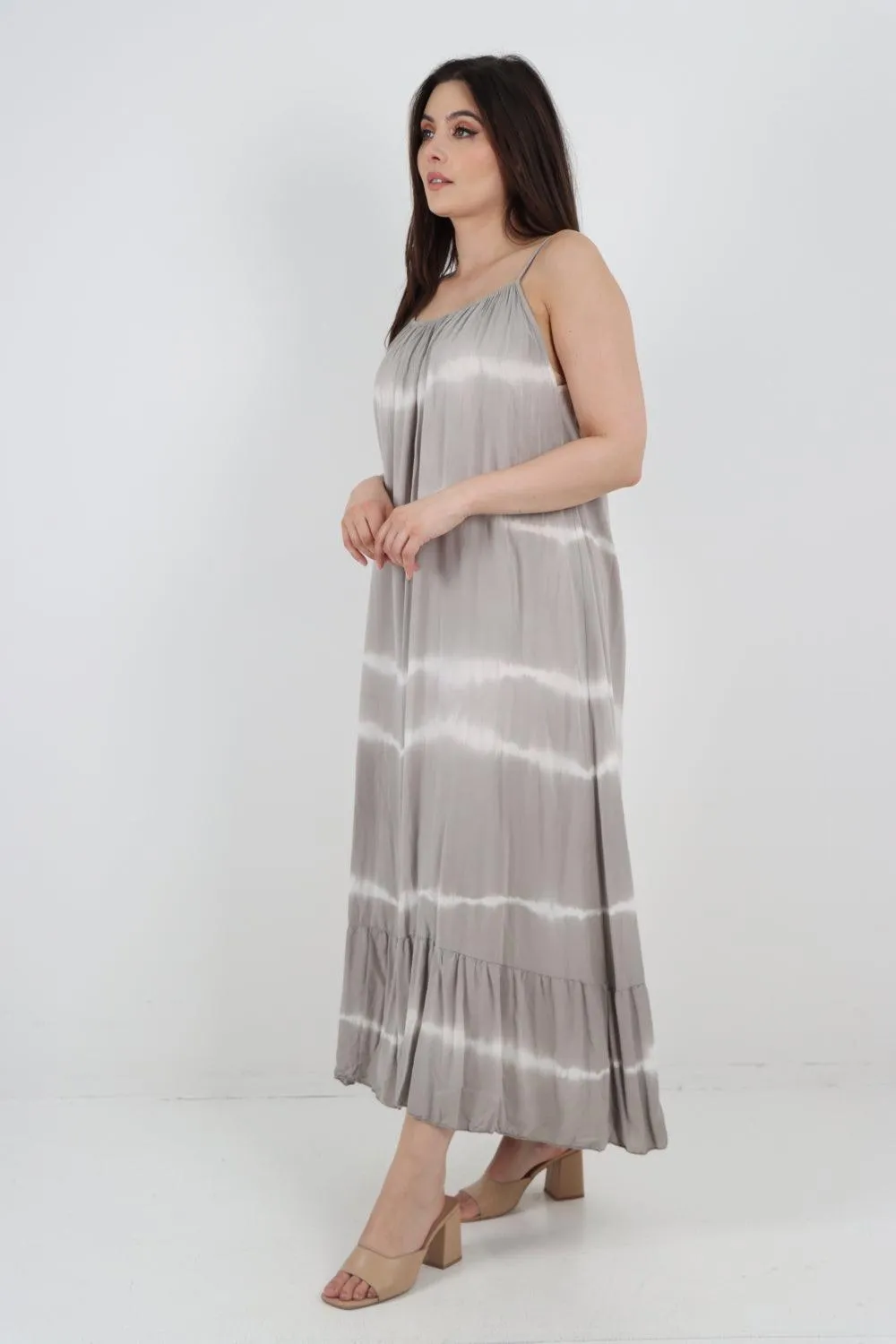 Tie Dye Print Ruffle Hem Sun Dress