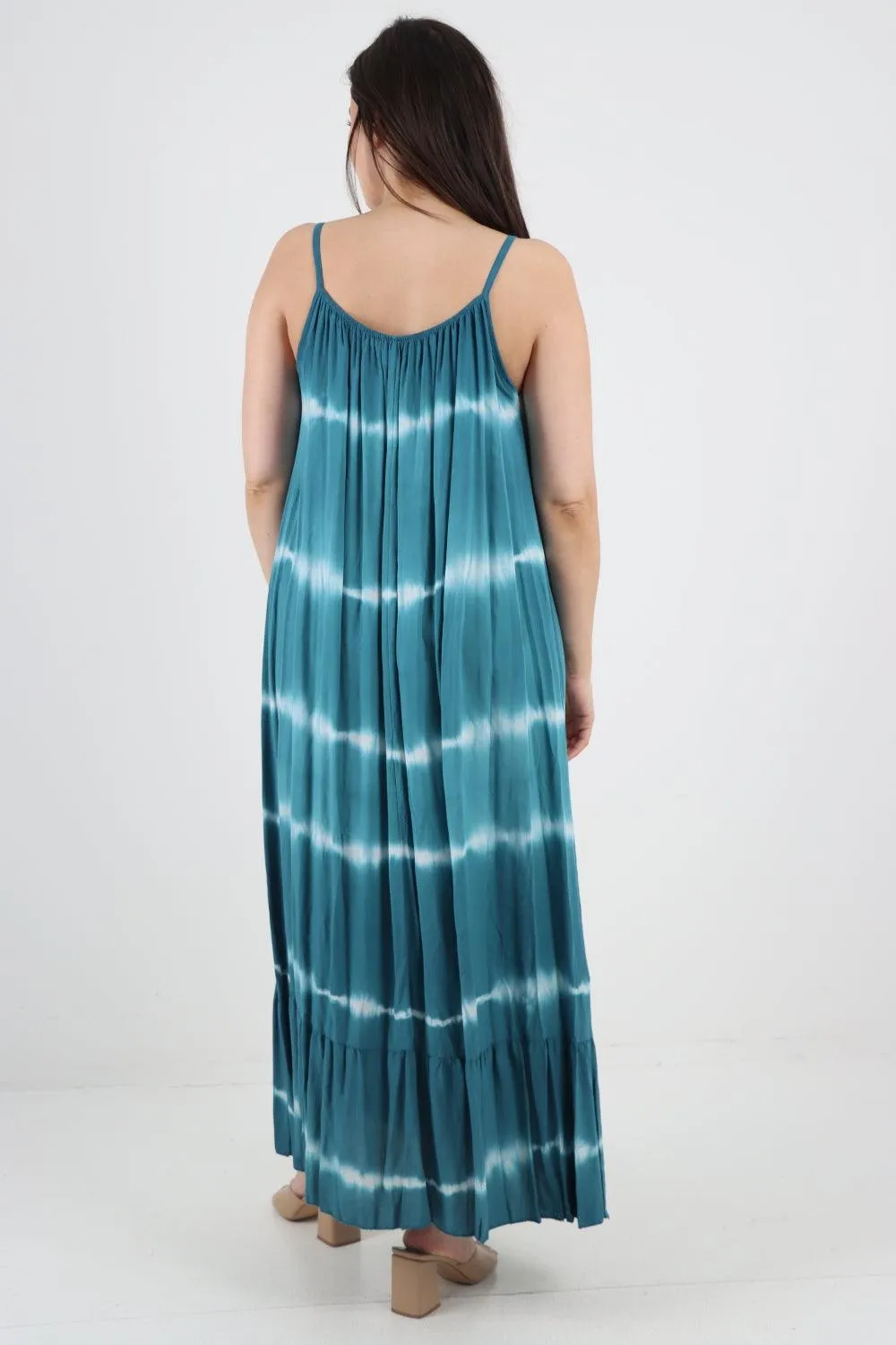 Tie Dye Print Ruffle Hem Sun Dress