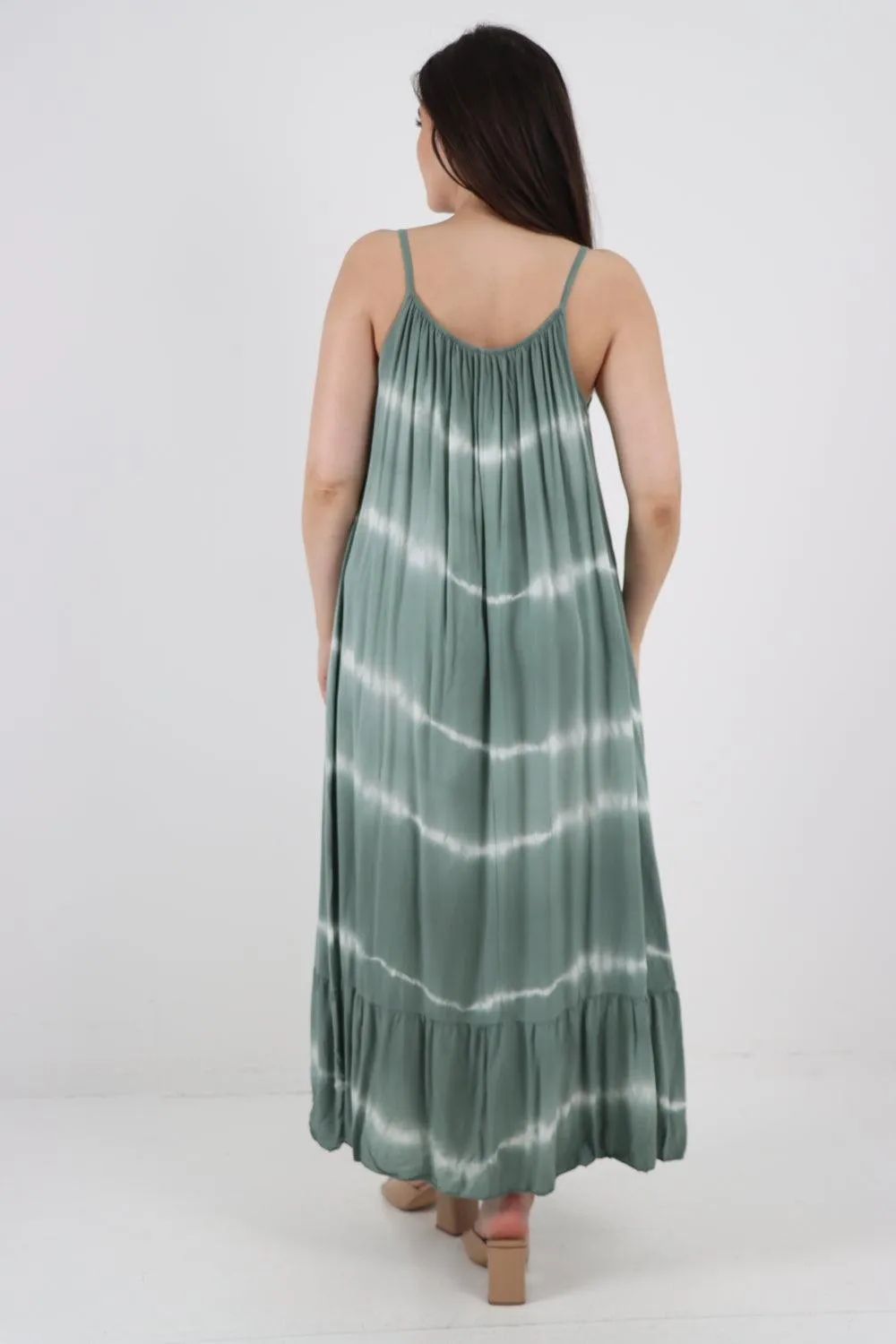 Tie Dye Print Ruffle Hem Sun Dress