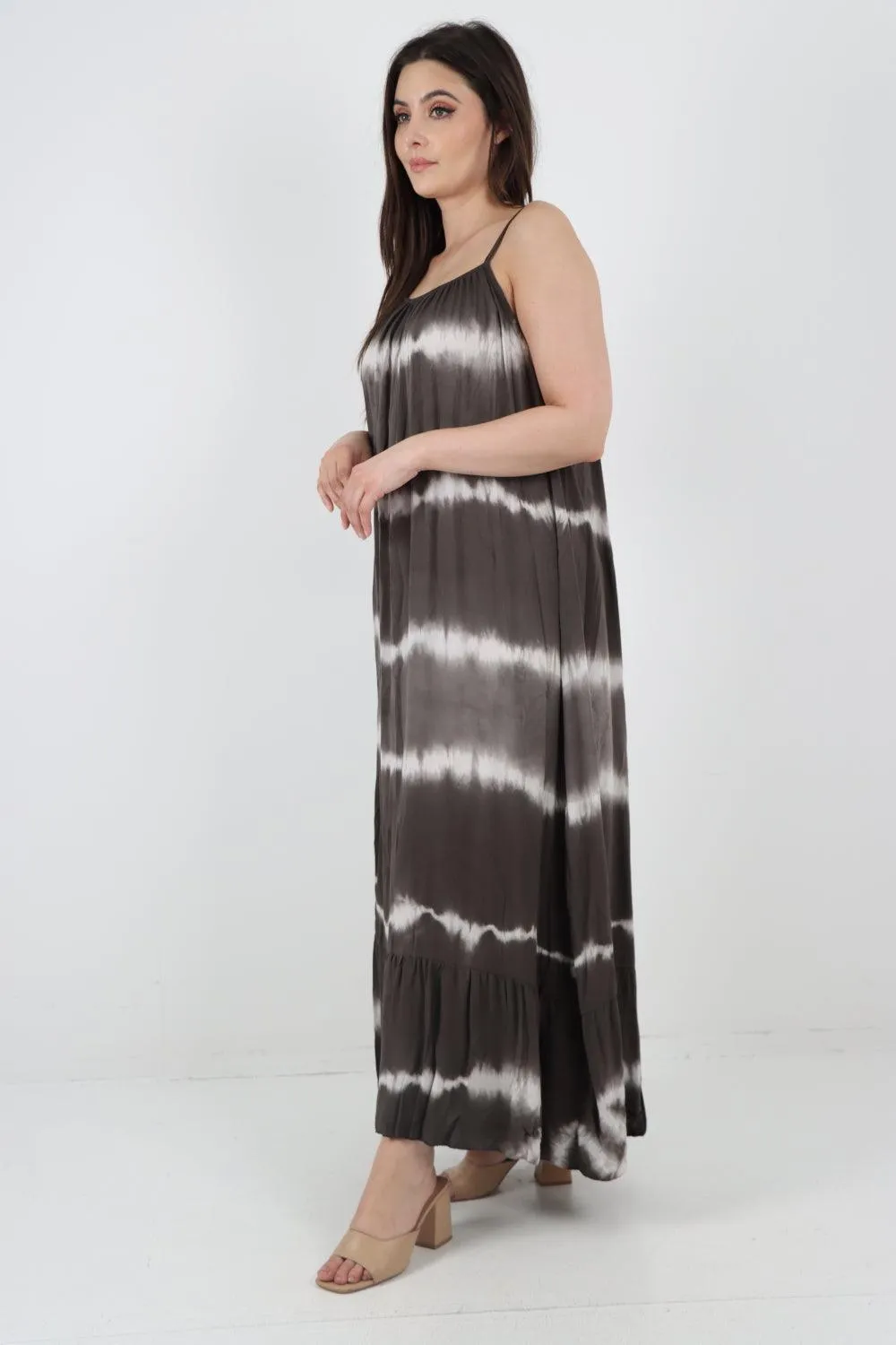 Tie Dye Print Ruffle Hem Sun Dress