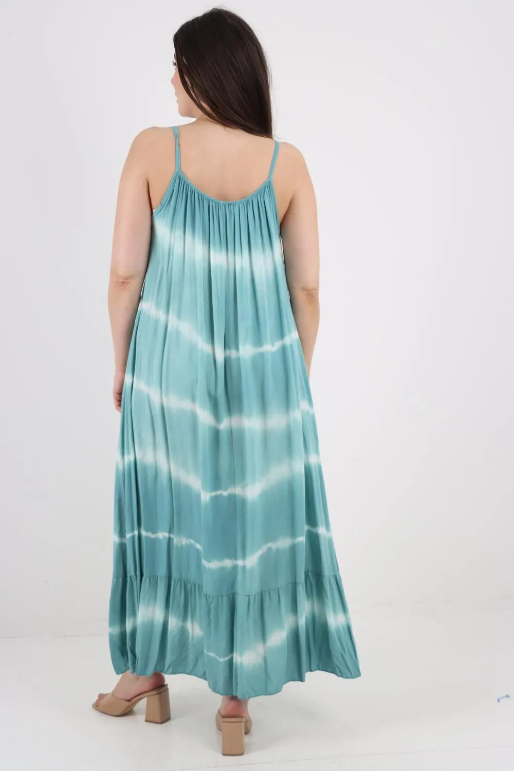 Tie Dye Print Ruffle Hem Sun Dress