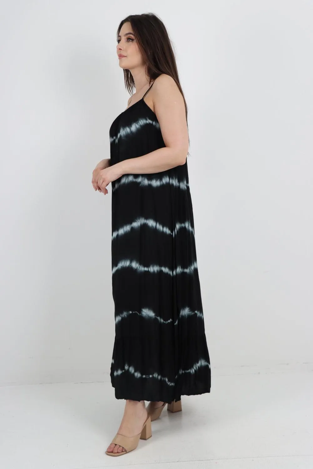 Tie Dye Print Ruffle Hem Sun Dress