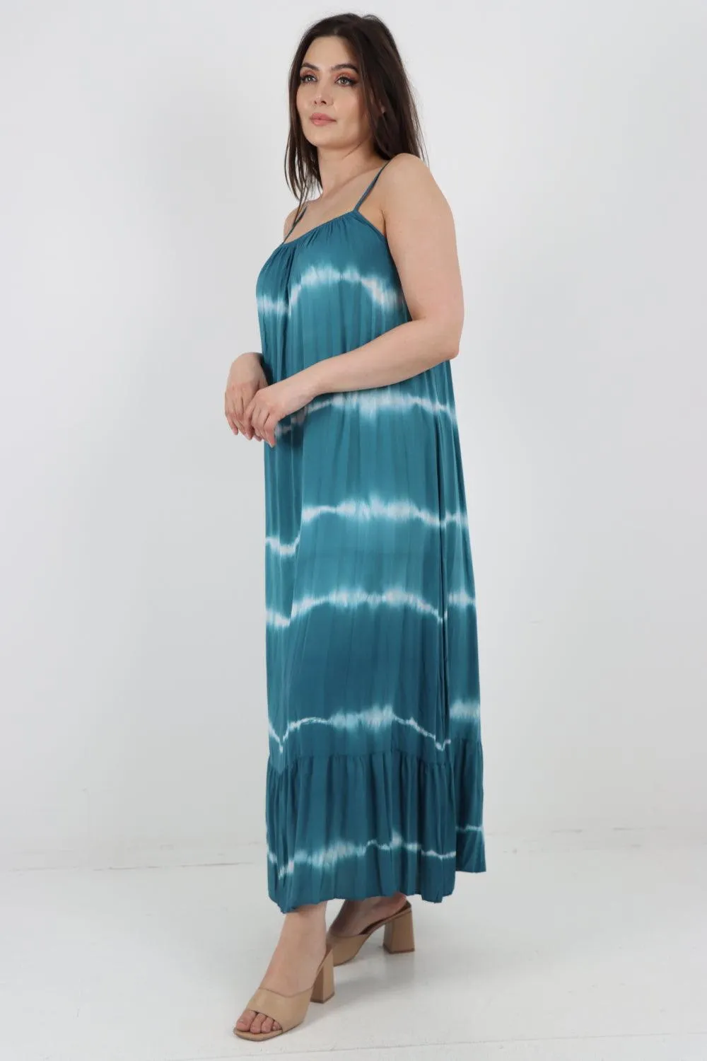 Tie Dye Print Ruffle Hem Sun Dress