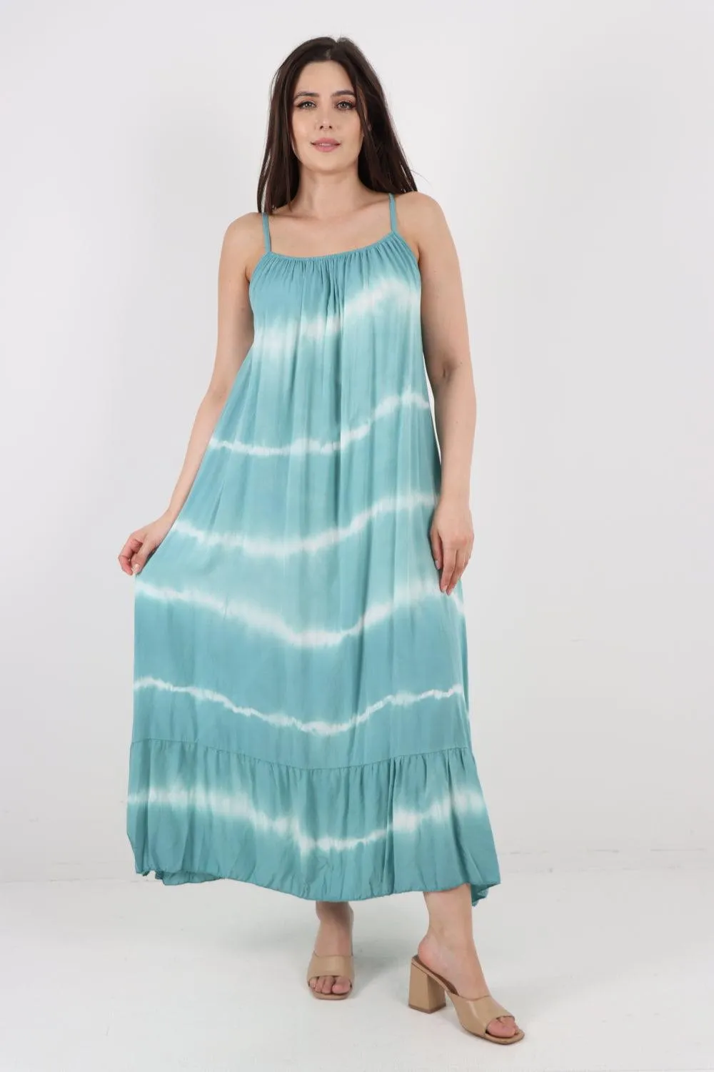 Tie Dye Print Ruffle Hem Sun Dress