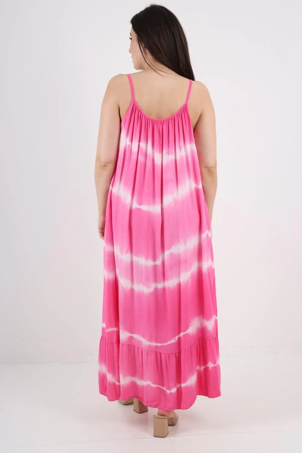 Tie Dye Print Ruffle Hem Sun Dress