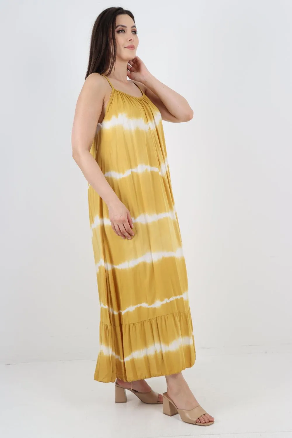 Tie Dye Print Ruffle Hem Sun Dress