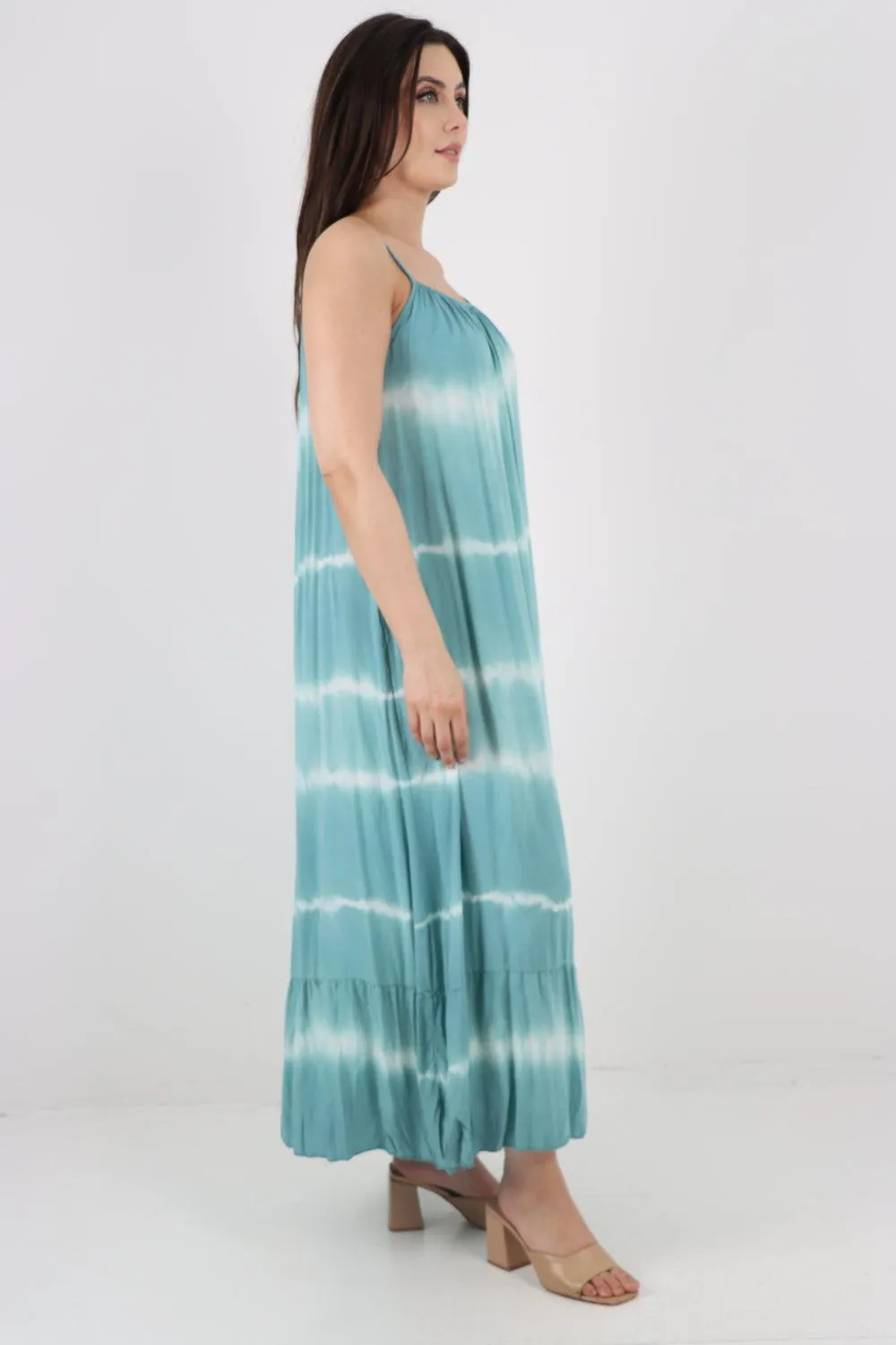 Tie Dye Print Ruffle Hem Sun Dress