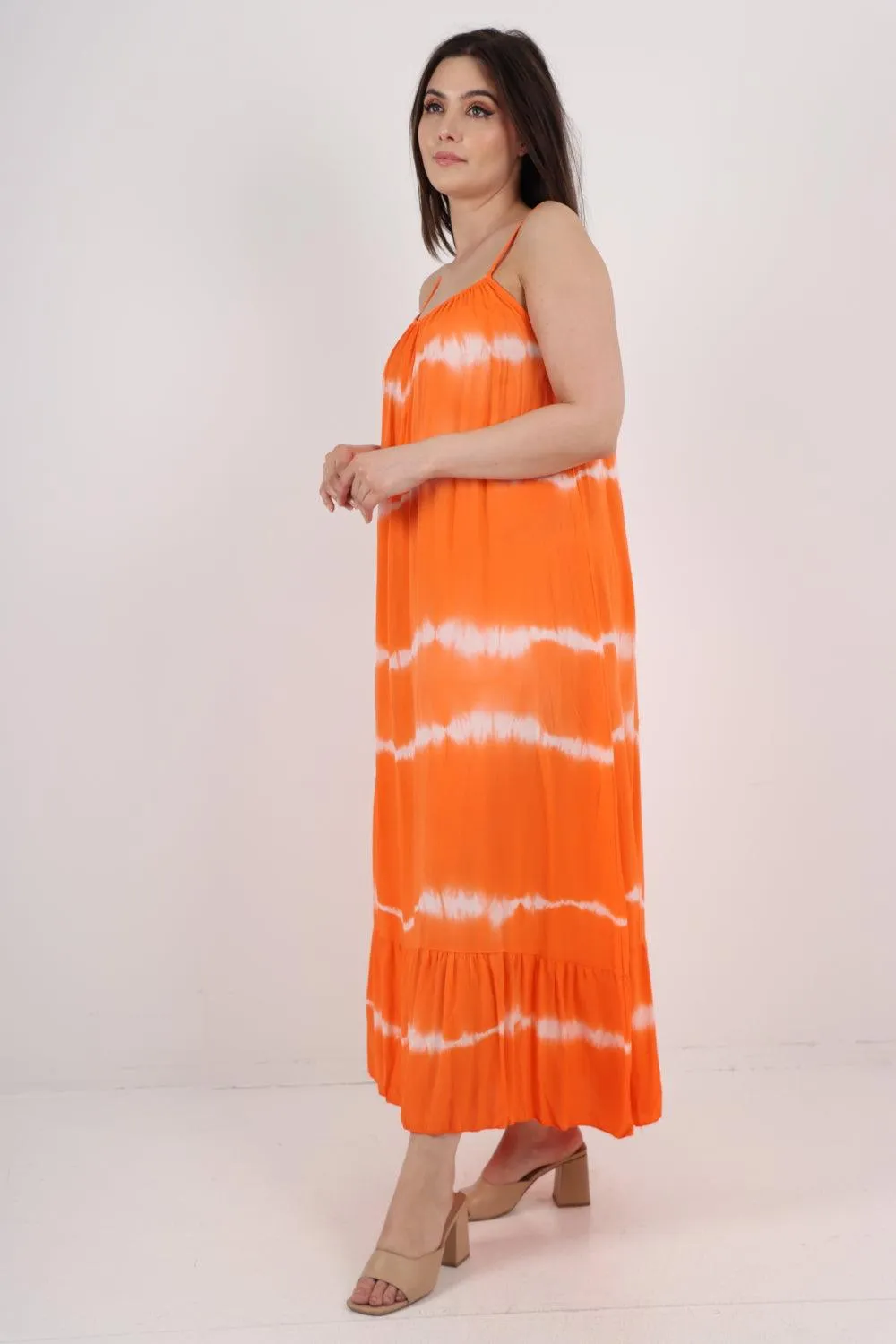 Tie Dye Print Ruffle Hem Sun Dress