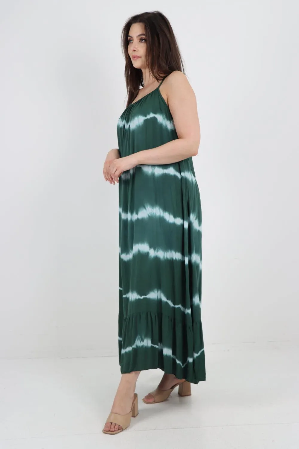 Tie Dye Print Ruffle Hem Sun Dress