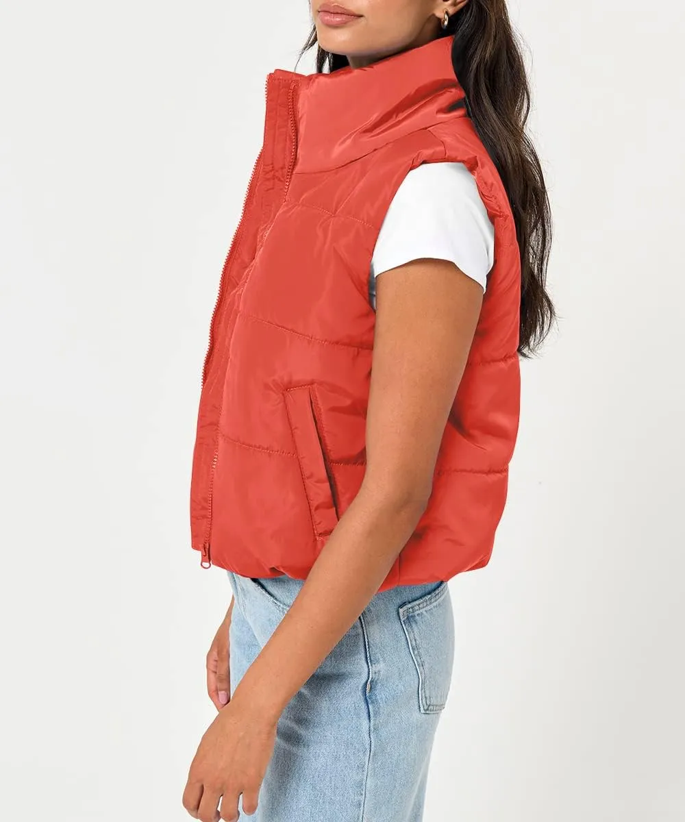 Trendy Queen Puffer Vest Women Sleeveless Winter Outerwear Warm Lightweight Fashion Stand up Collar Down Vest