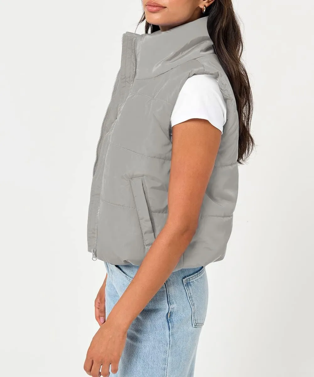 Trendy Queen Puffer Vest Women Sleeveless Winter Outerwear Warm Lightweight Fashion Stand up Collar Down Vest
