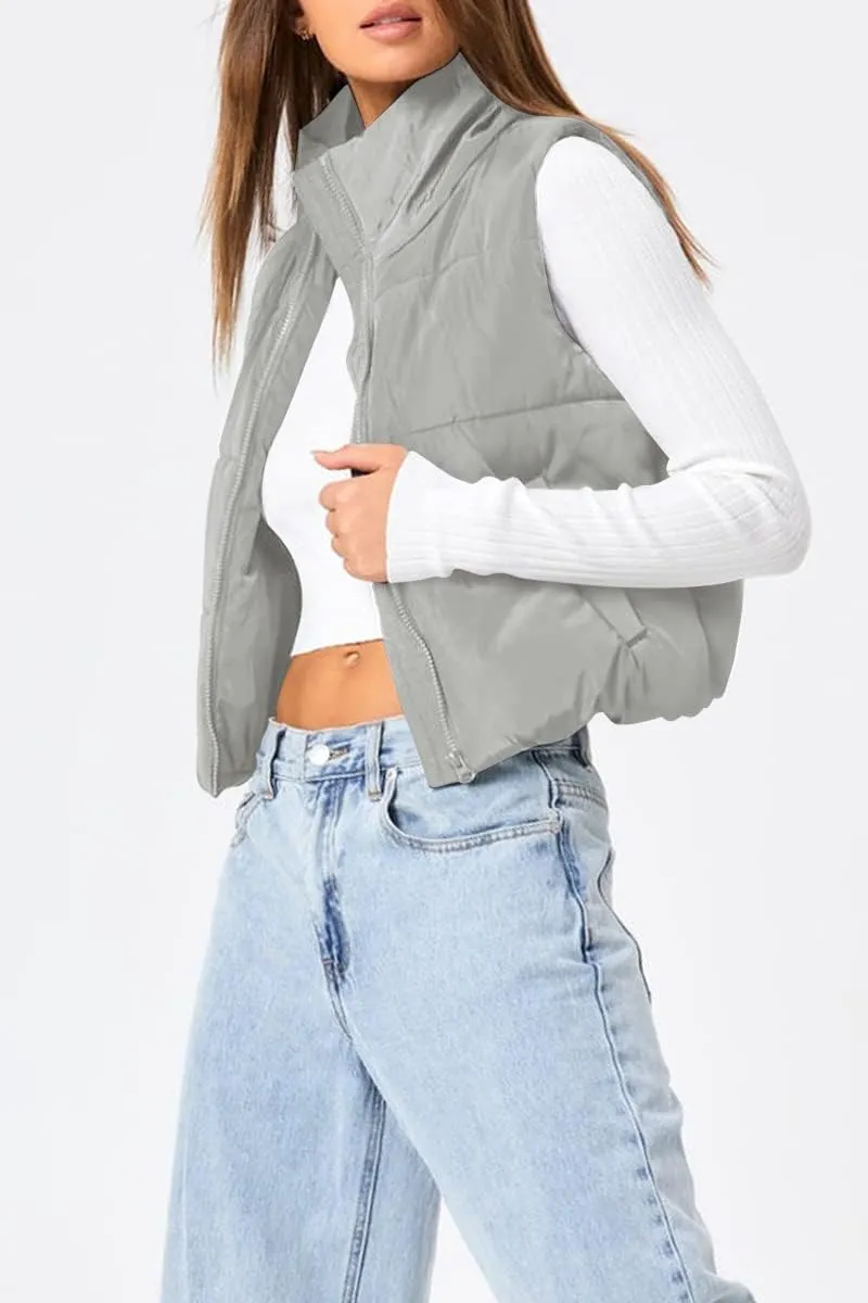 Trendy Queen Puffer Vest Women Sleeveless Winter Outerwear Warm Lightweight Fashion Stand up Collar Down Vest