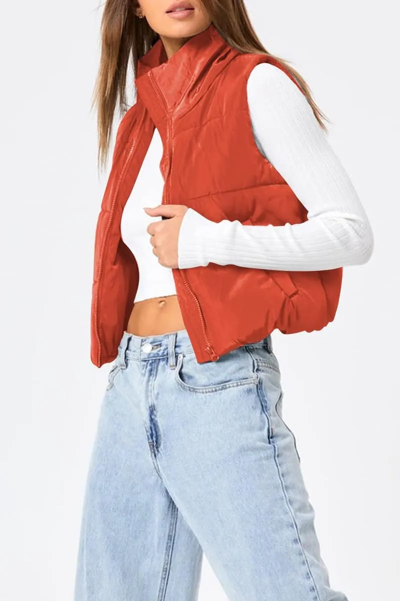 Trendy Queen Puffer Vest Women Sleeveless Winter Outerwear Warm Lightweight Fashion Stand up Collar Down Vest