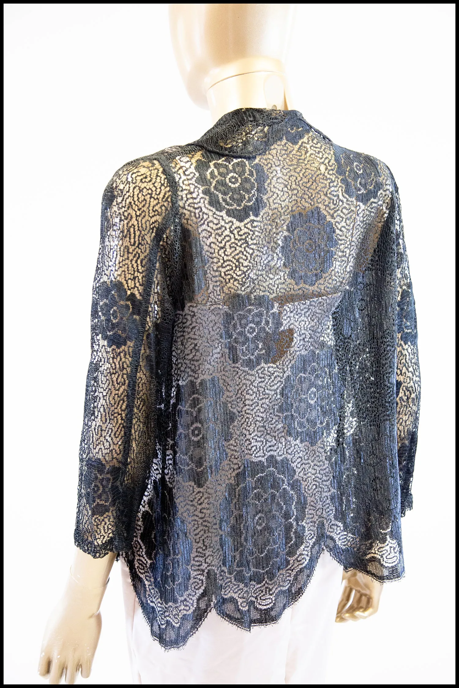 Vintage 1920s Black Scallop Lace Top