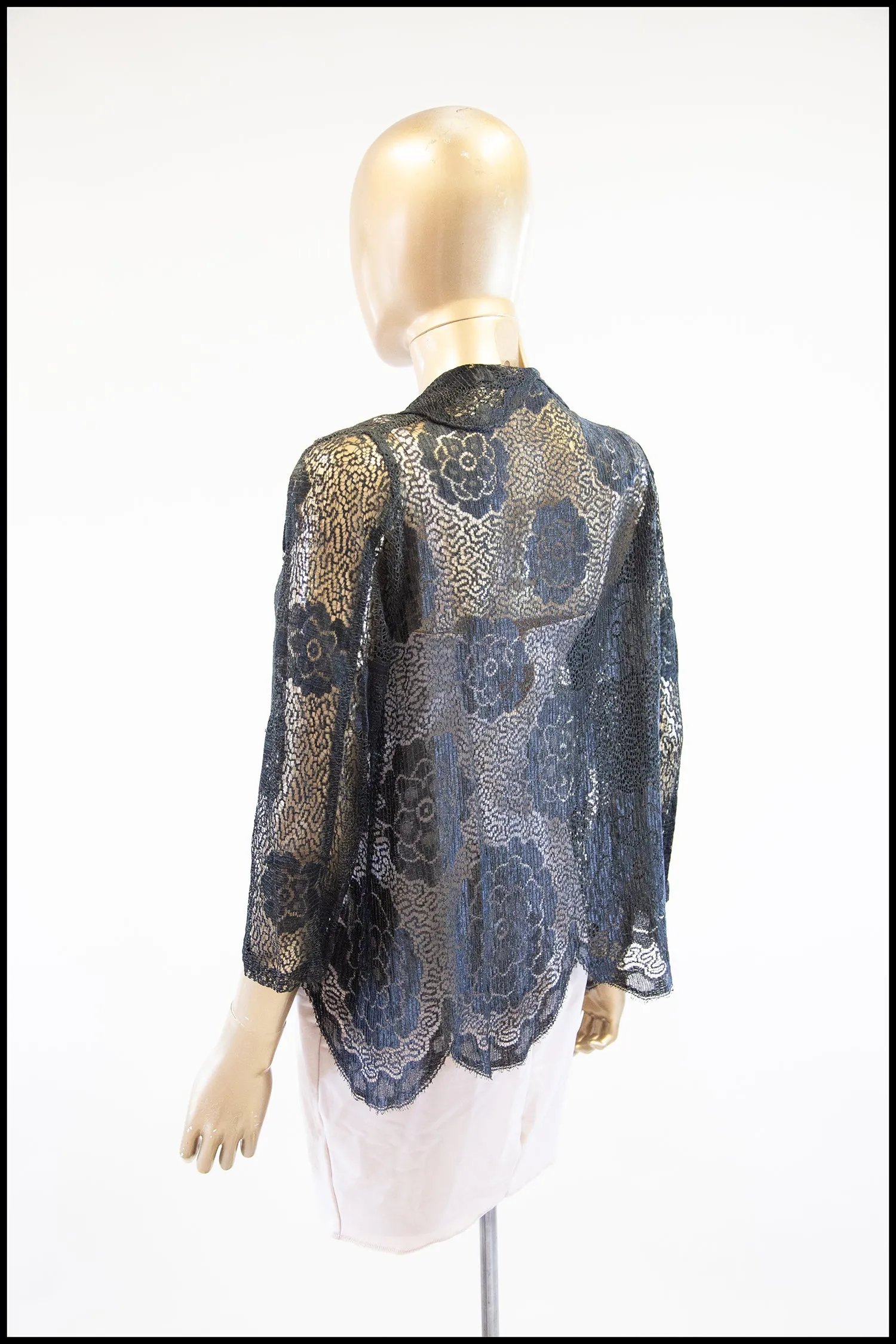 Vintage 1920s Black Scallop Lace Top