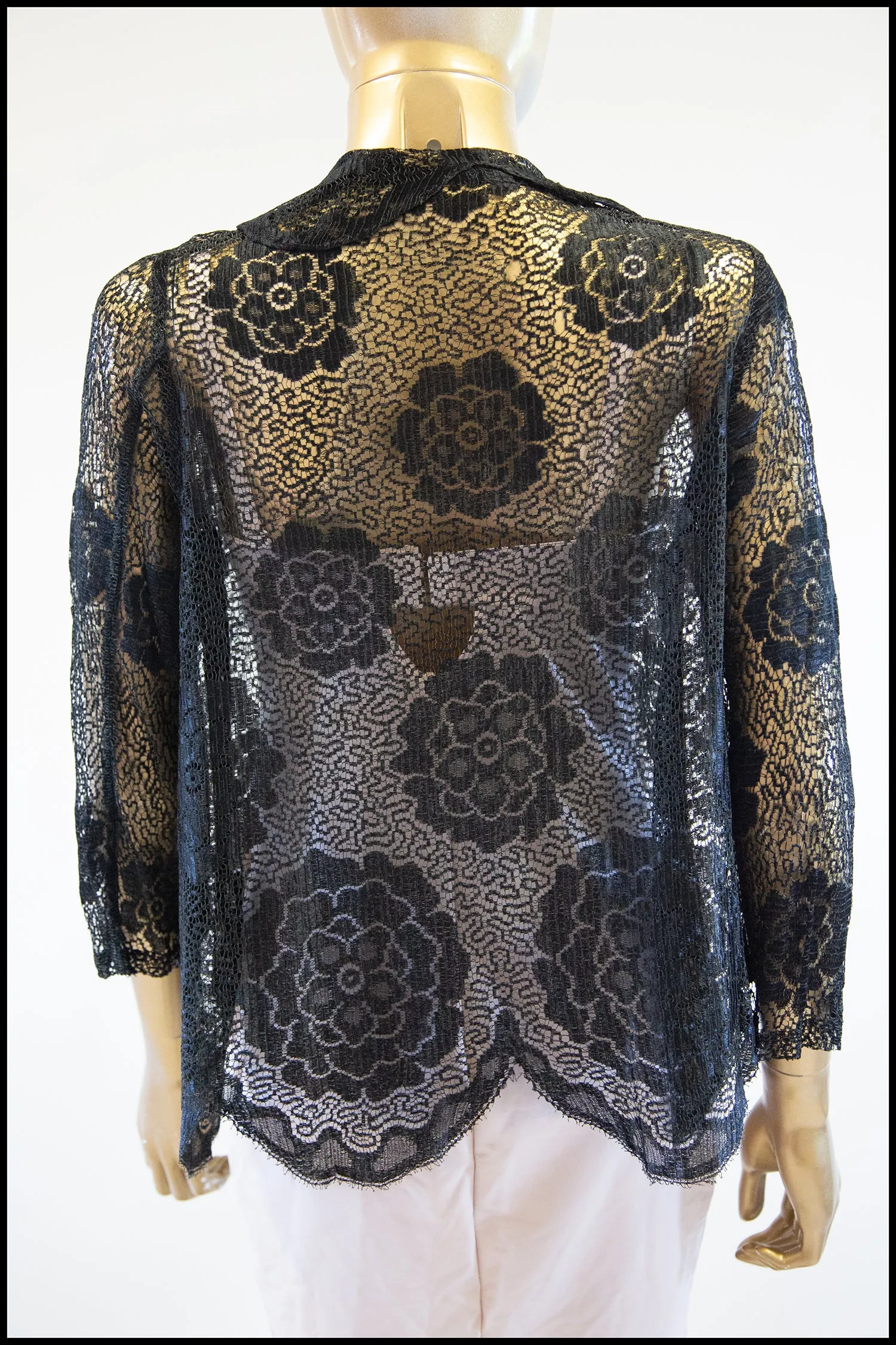 Vintage 1920s Black Scallop Lace Top