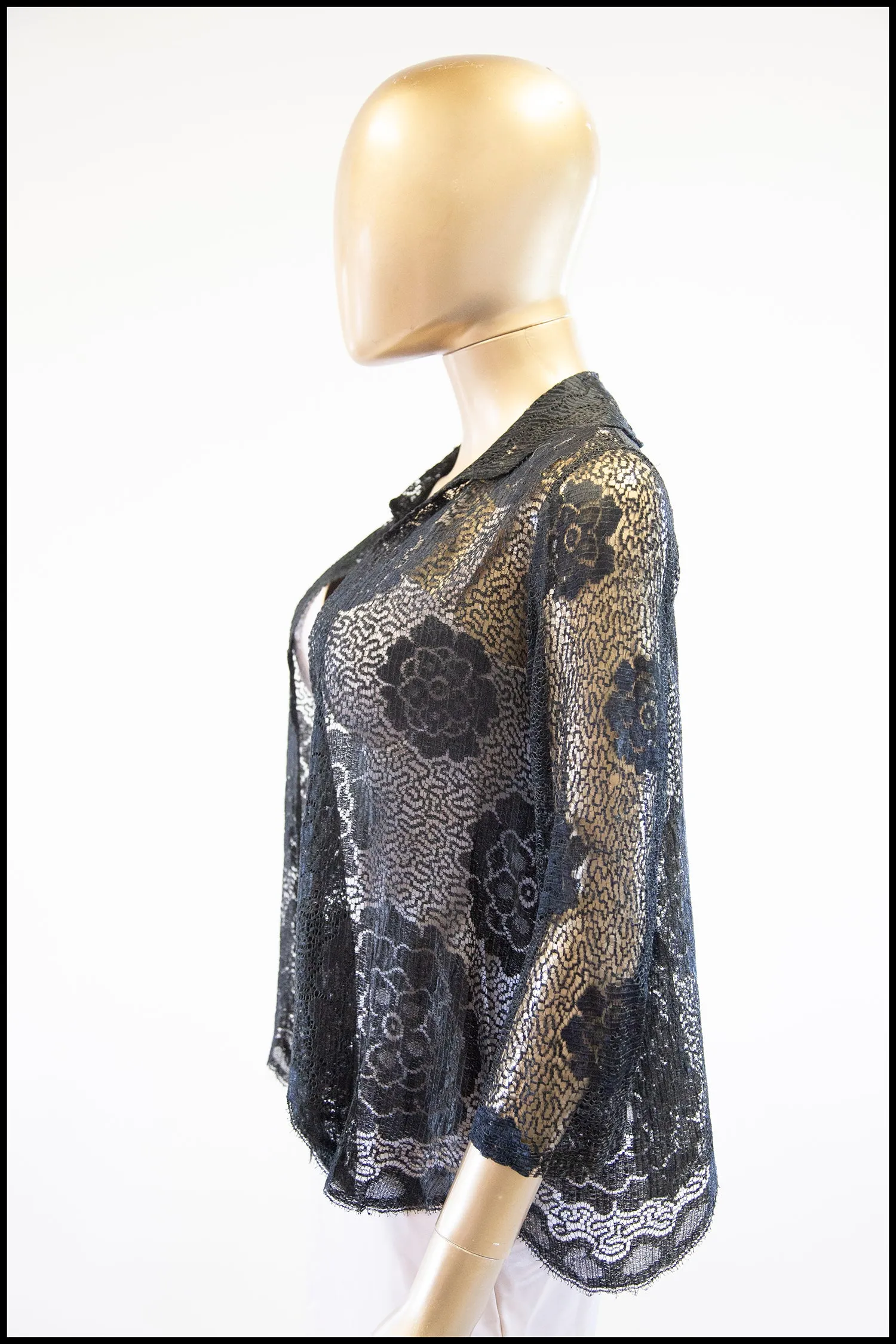 Vintage 1920s Black Scallop Lace Top