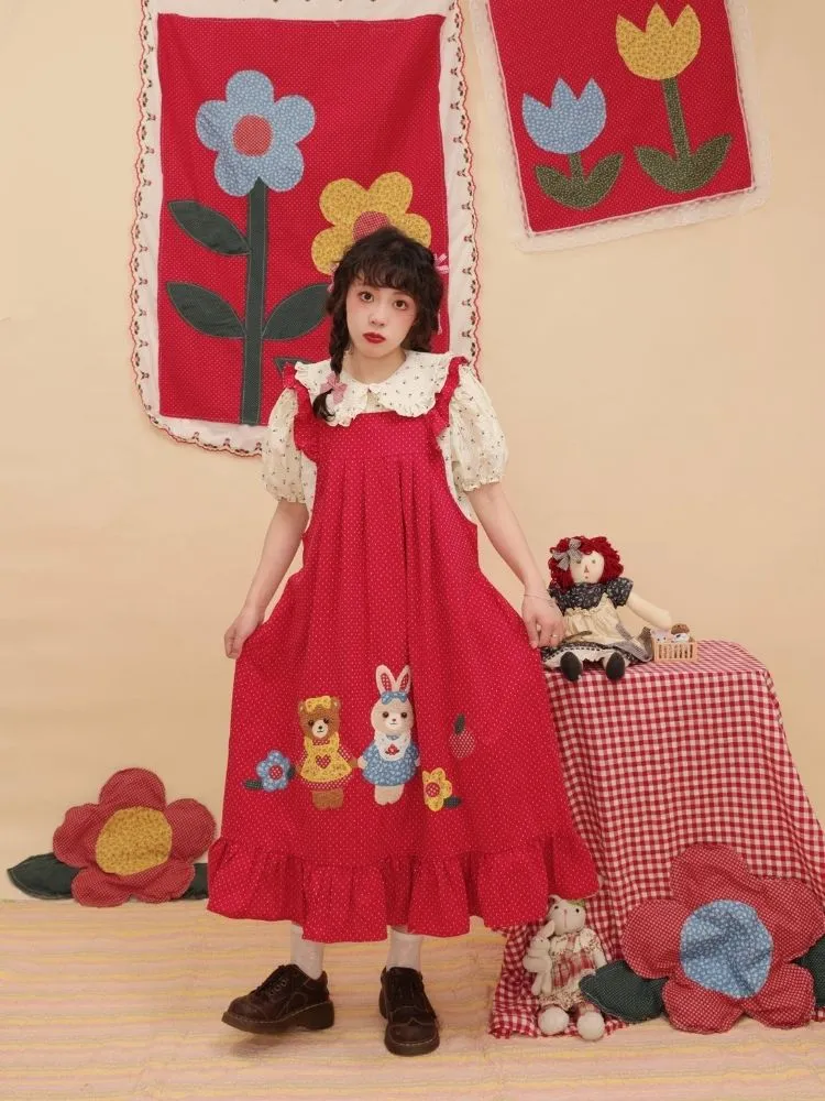 Vintage Girly Red Jacquard Sundress【s0000003037】