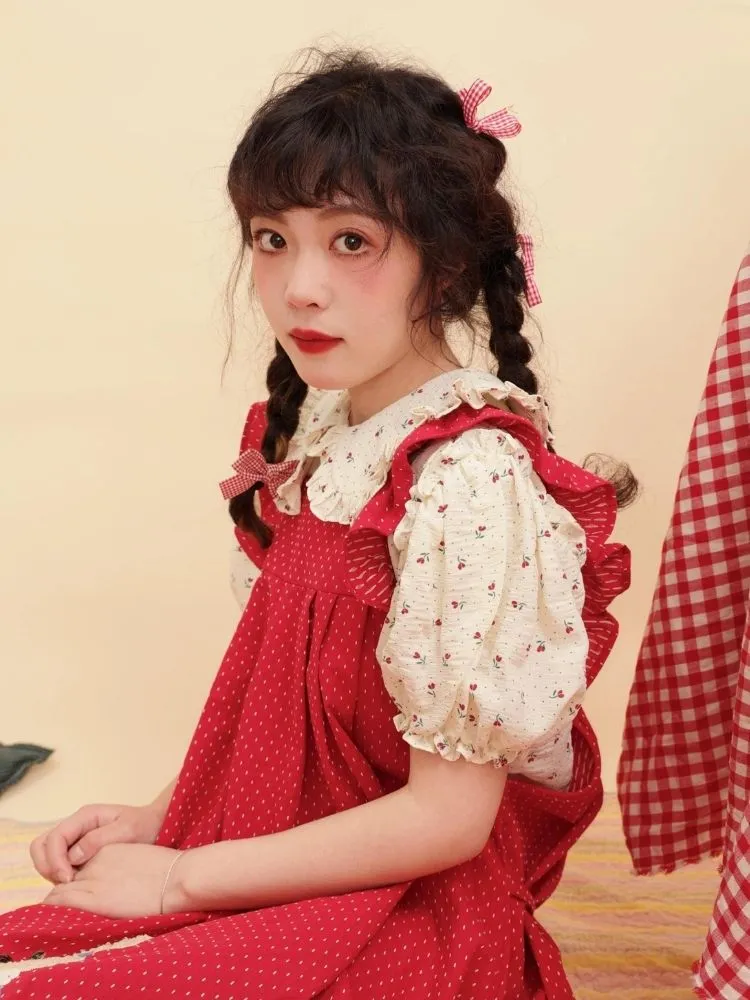 Vintage Girly Red Jacquard Sundress【s0000003037】