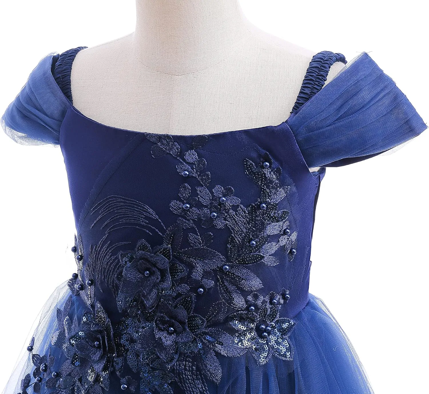 Weileenice Vintage Off The Shoulder Flower Girl Dress Lace Embroidery Little/Big Girls Wedding Bridesmaid Holiday Ballgown