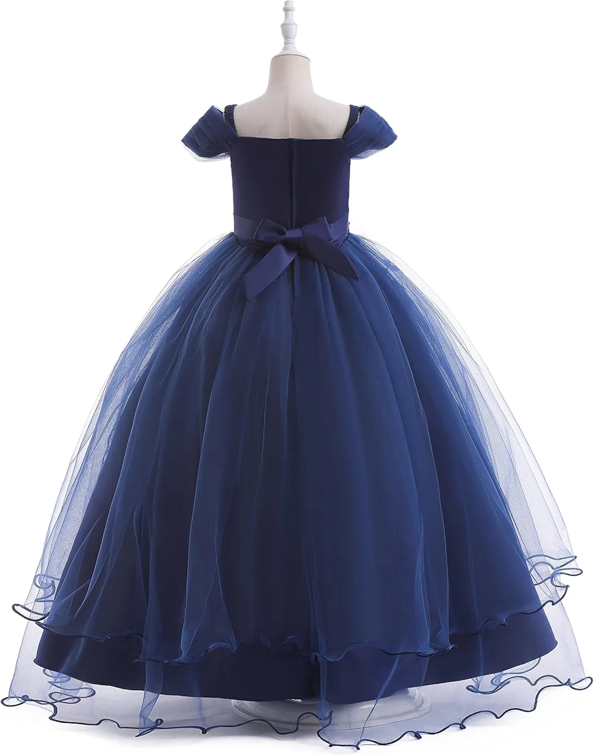 Weileenice Vintage Off The Shoulder Flower Girl Dress Lace Embroidery Little/Big Girls Wedding Bridesmaid Holiday Ballgown