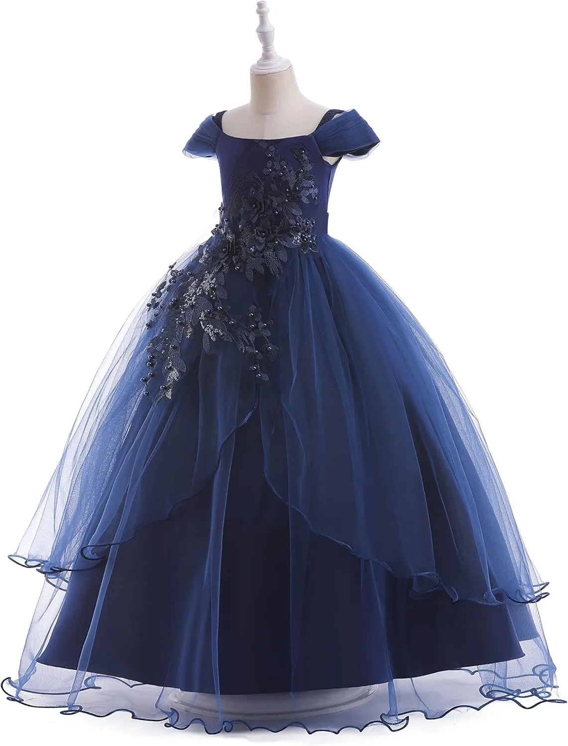 Weileenice Vintage Off The Shoulder Flower Girl Dress Lace Embroidery Little/Big Girls Wedding Bridesmaid Holiday Ballgown