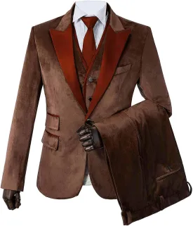 Wemaliyzd Men's 3 Piece Velvet Official Blazer Single Breasted Vest Pants