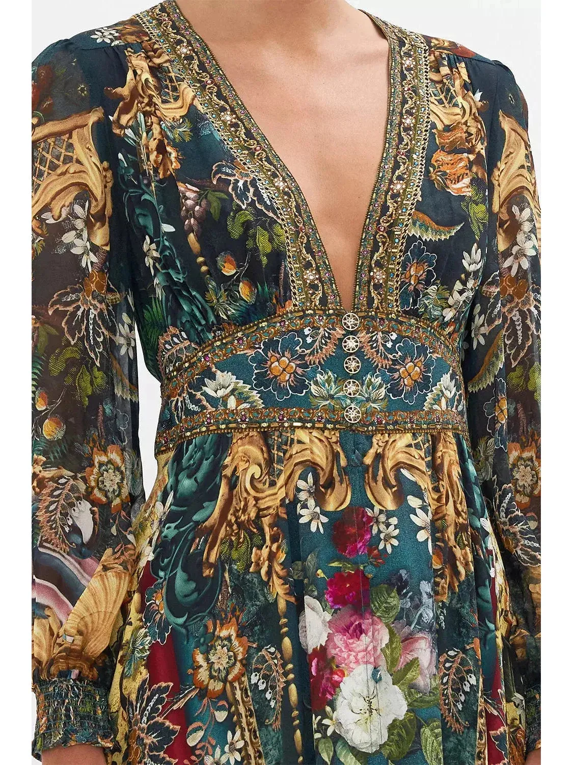 Women’s Button Dress with Shaped Waistband