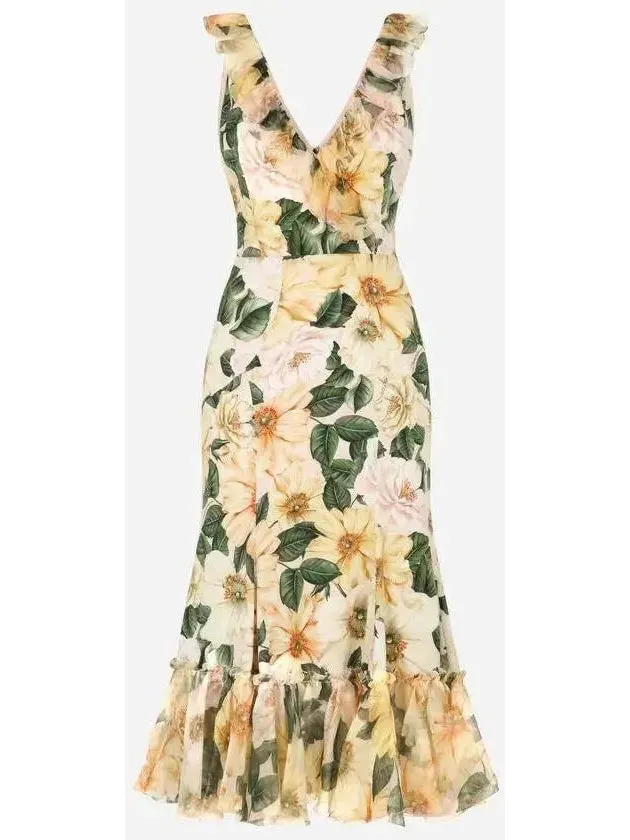 Women’s Camellia-Print Midi Dress