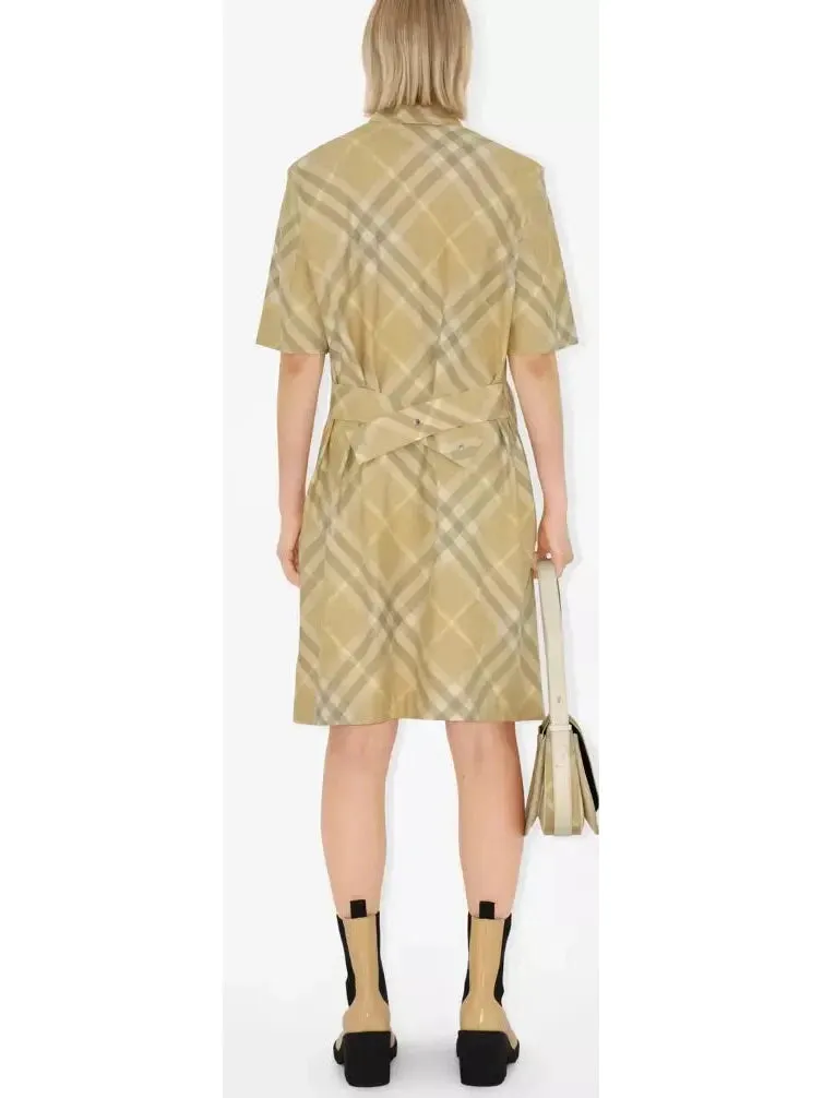 Women’s Check Cotton Shirt Dress, Flax