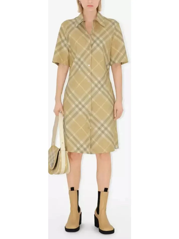 Women’s Check Cotton Shirt Dress, Flax