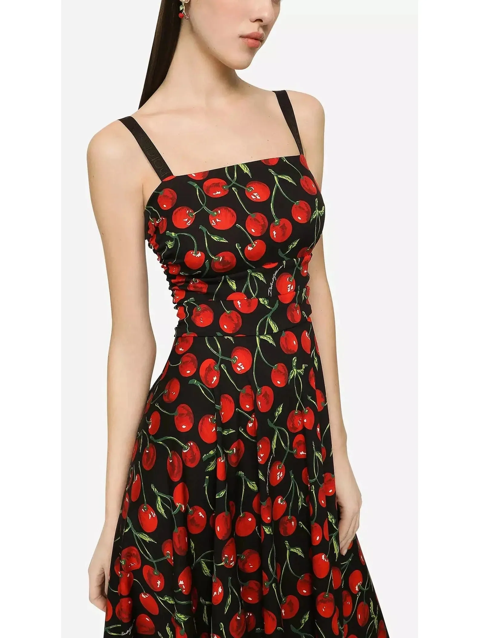 Women’s Cherry-Print Charmeuse Calf-Length Dress - Larger sizes may be available - Please inquire