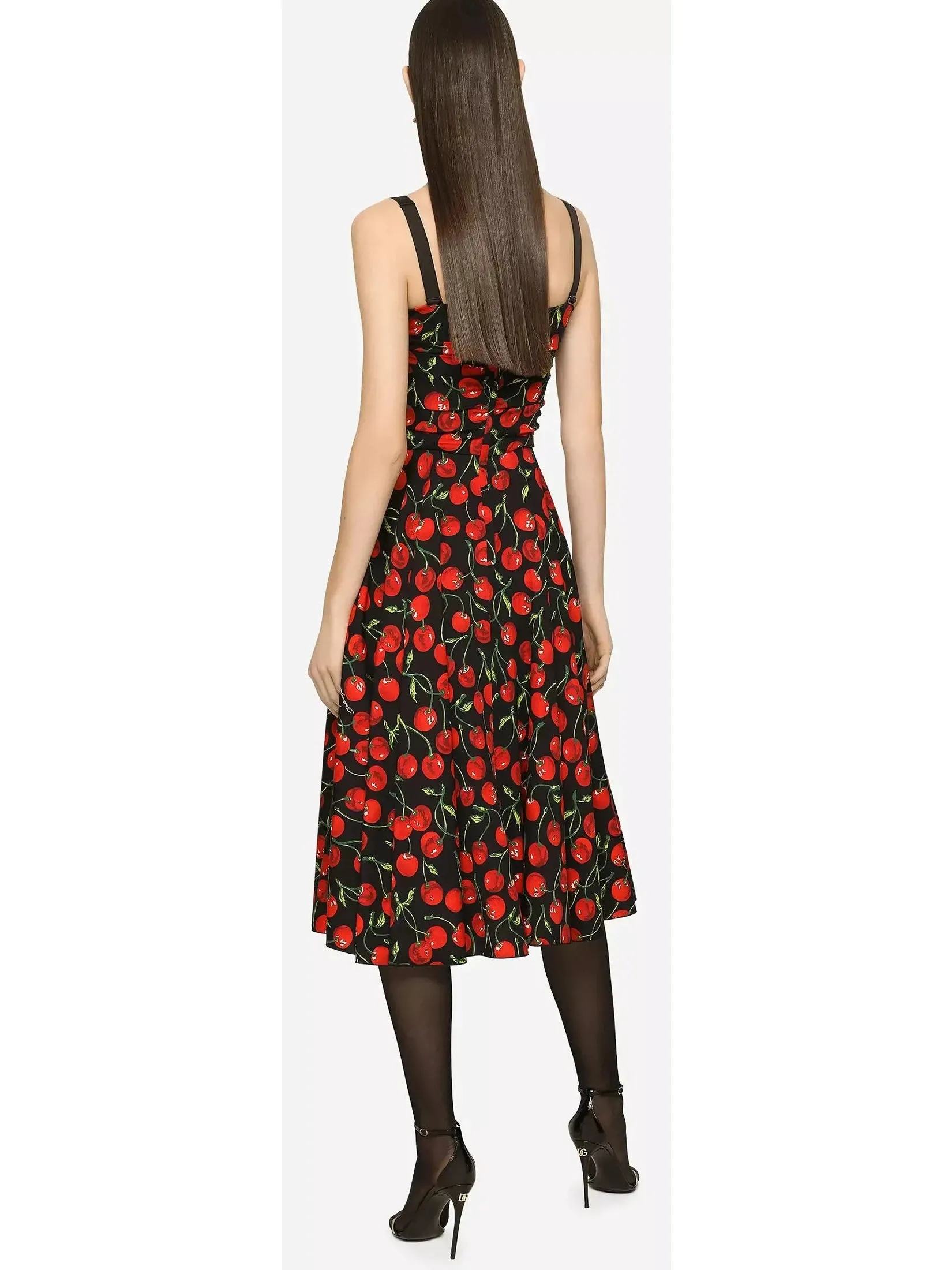 Women’s Cherry-Print Charmeuse Calf-Length Dress - Larger sizes may be available - Please inquire