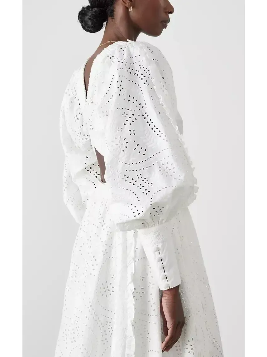 Women’s Cotton Broderie White Midi Dress