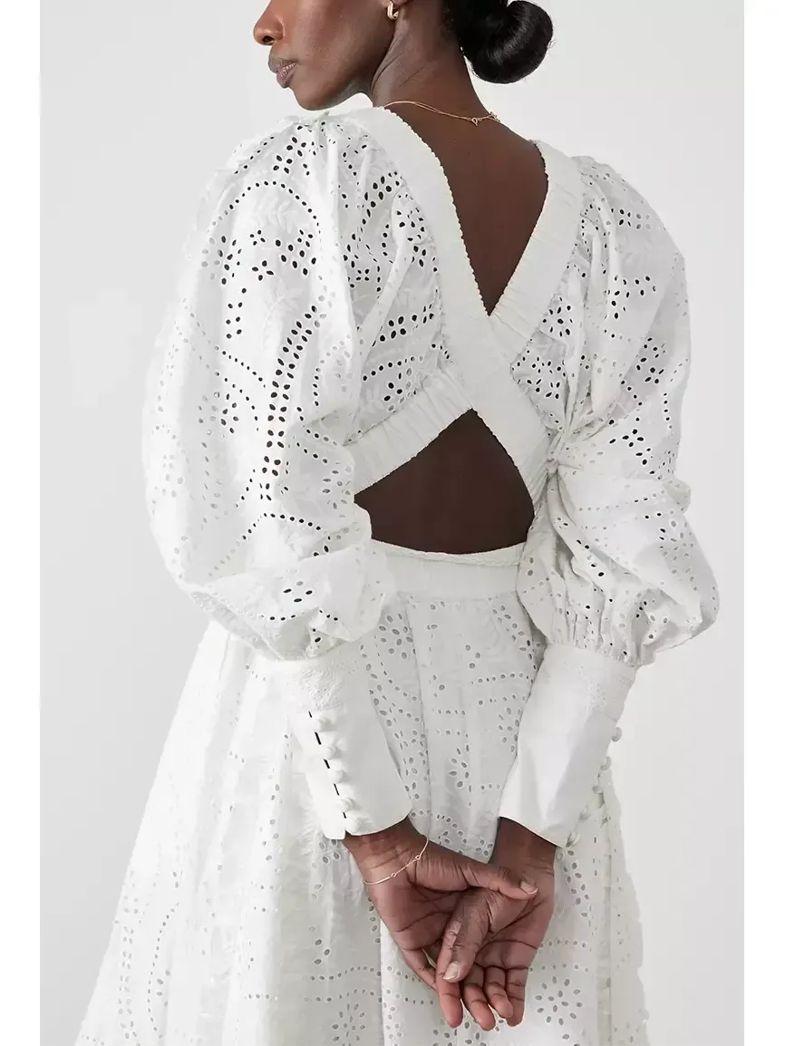 Women’s Cotton Broderie White Midi Dress